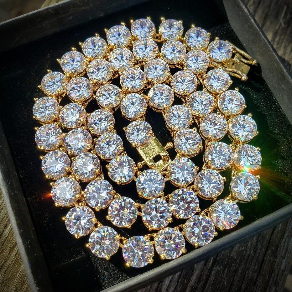 14k Gold Plated Massive 8mm Tennis Necklace